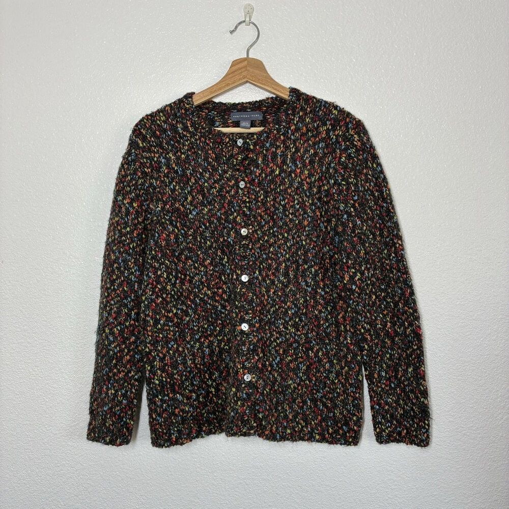 Northern Isles Cardigan Sweater Womens M Multicolor Mohair Knit Button Front